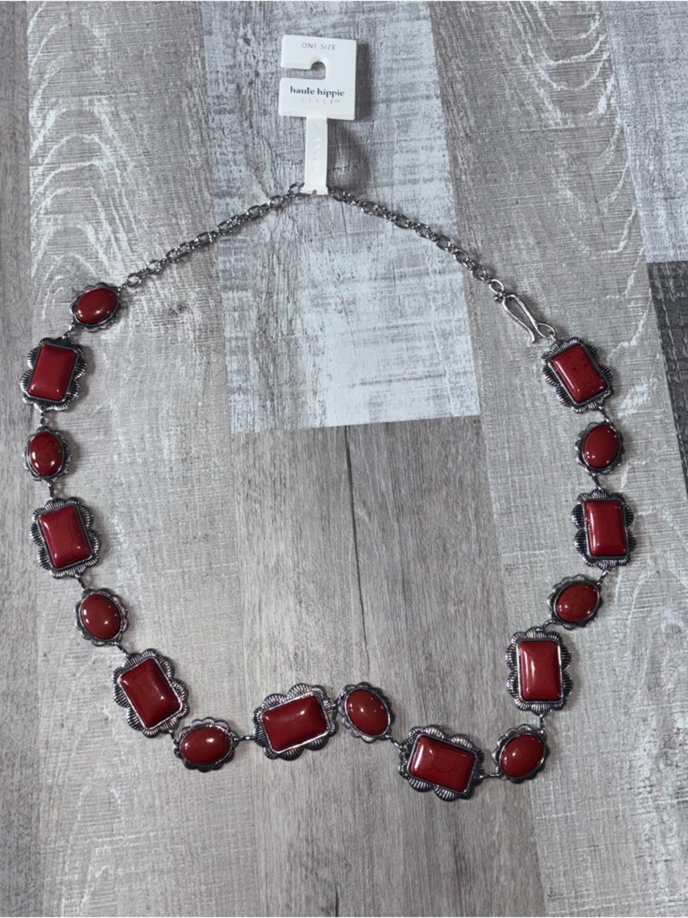 🌹NWT Haute Hippie Red Cabochon Silver-Tone Belt
